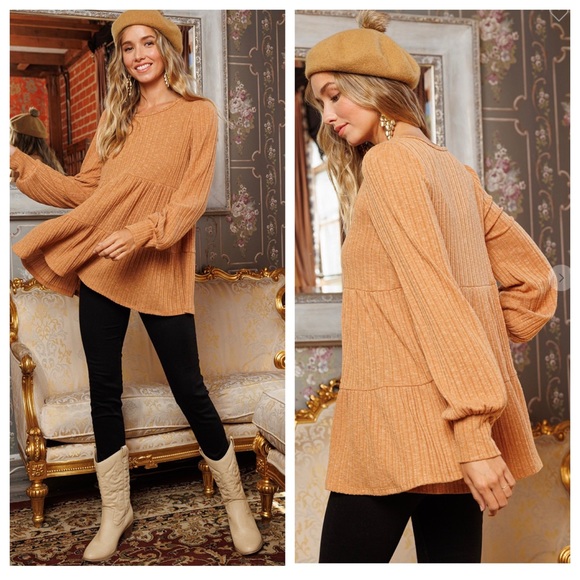 ShopEvelynne Tops - #18 Solid knit fabric boho babydoll top